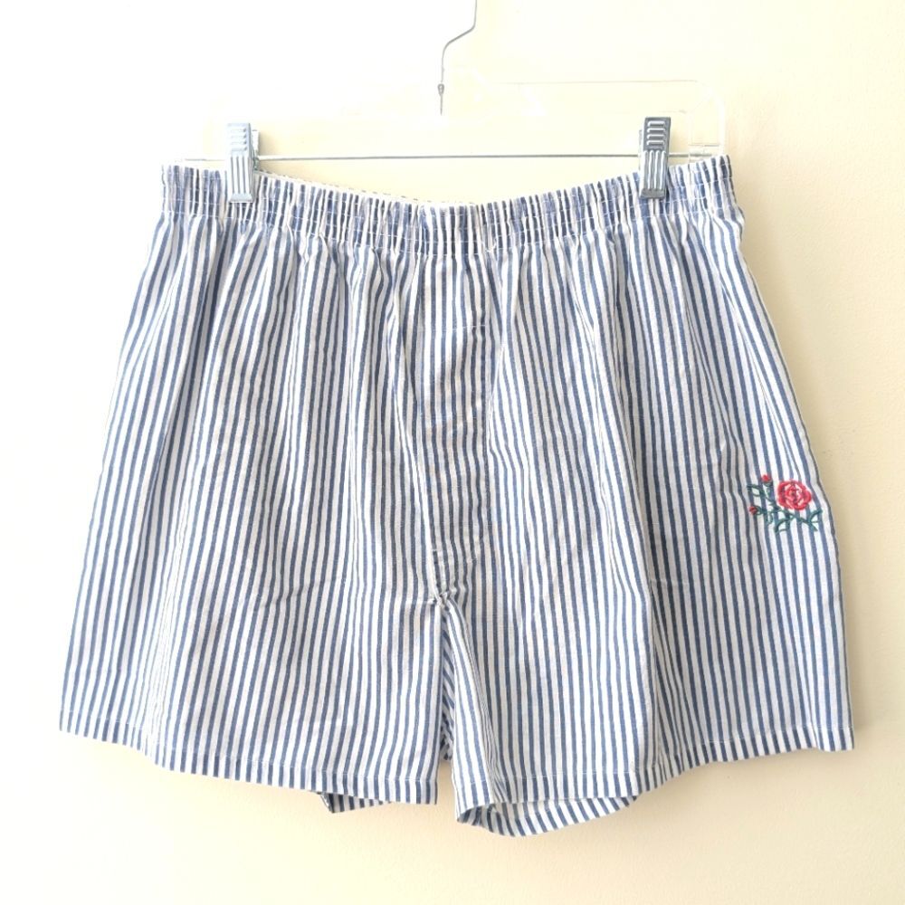 Vintage Towncraft Pull-on Striped Boxer Shorts Embroidered Size Medium
